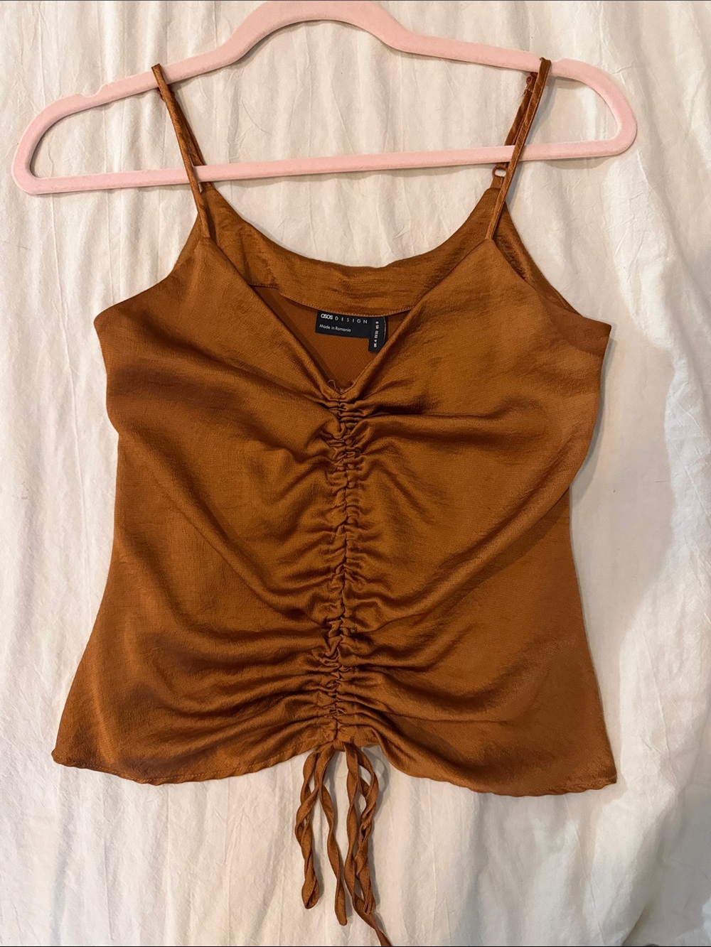 ASOS Copper Brown Satin Ruched Cami